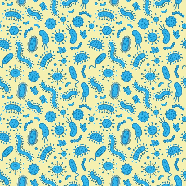 Bacterias azules sobre un fondo amarillo — Vector de stock