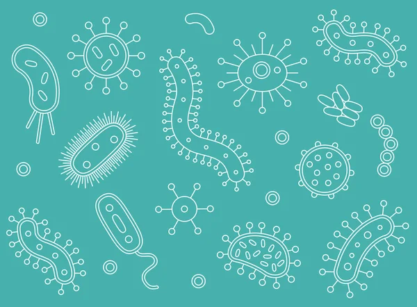 Hand getekend groene en witte bacteriën — Stockvector