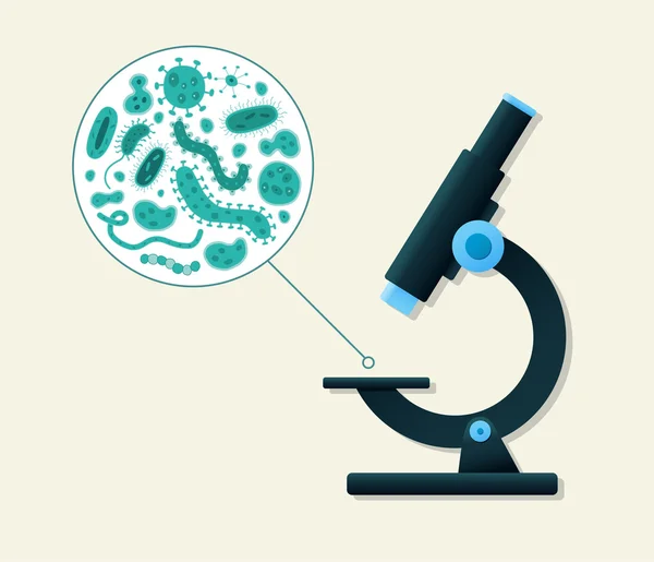 Yeşil mikroplar mikroskop - vektör çizim tarafından incelendi — Stok Vektör
