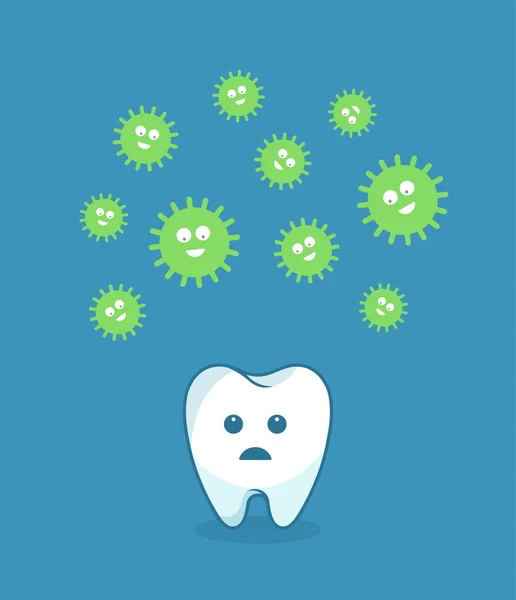 Green bacteria attacking white tooth - vector illustration — Stock Vector