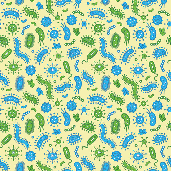Blue & green bacteria on a yellow background