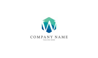 W harfi modern altıgen logo şablonu