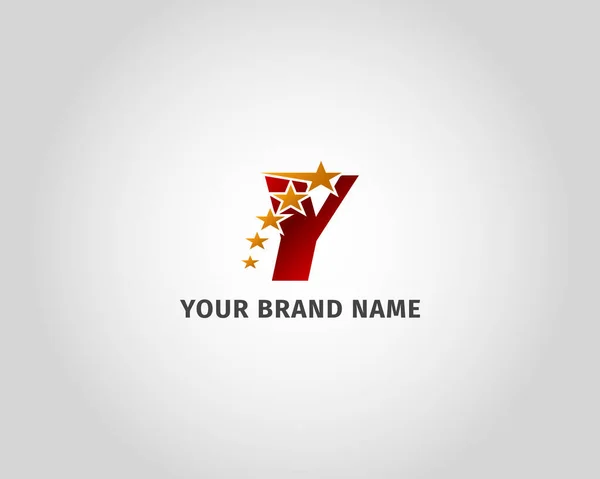 Letter Rood Metallic Met Vijf Gouden Ster Logo Sjabloon — Stockvector