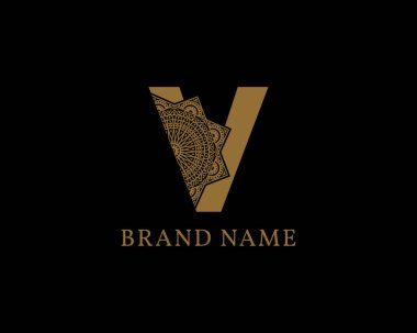 V harfi mandala kraliyet klasik dekoratif logoti