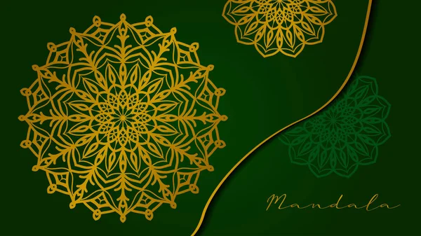 Mandala Oro Lujo Con Fondo Verde Real Para Web Elemento — Vector de stock