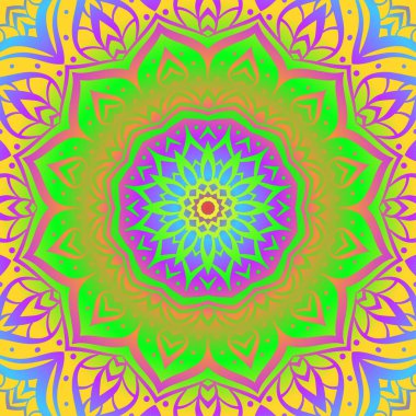 Soyut renkli mandala sanat arka plan vektör tasarımı. Simetrik yuvarlak bohem duvar kâğıdı. Meditasyon çiçek dekorasyonu