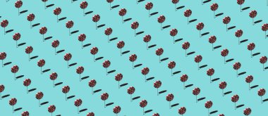 Açık mavi arka planda kırmızı ve beyaz şeker çubukları ve lolipopların üç boyutlu çizimi / canlandırması. Düz yatıyordu. Uzayı kopyala Noel temalı kart, afiş veya arkaplan