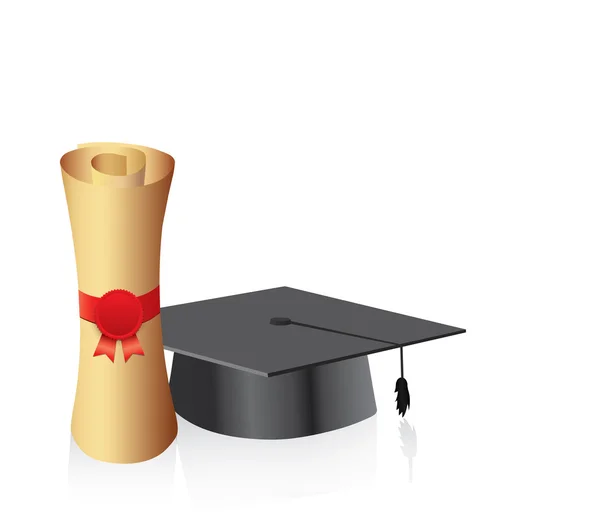 Graduation cap with scroll — Stock Vector