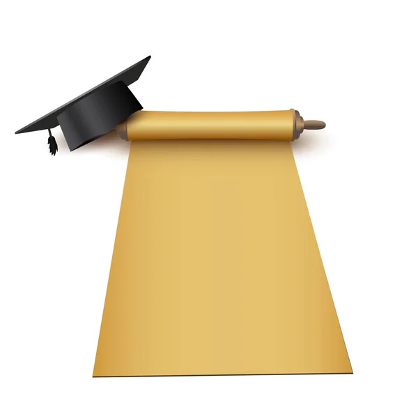 Graduation cap with scroll — Stock Vector