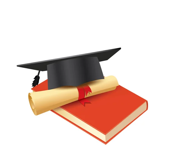 Graduation cap with scroll — Stock Vector