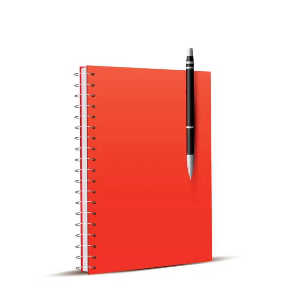 Libreta en blanco con pluma — Vector de stock