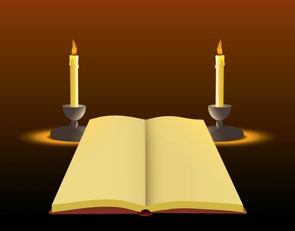 Libro viejo y velas — Vector de stock