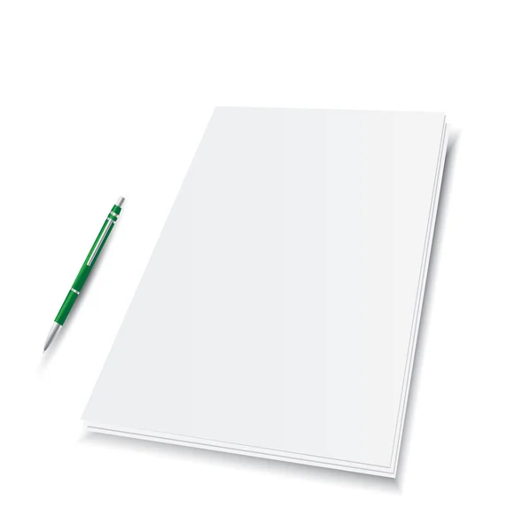 Carta bianca con penna — Vettoriale Stock