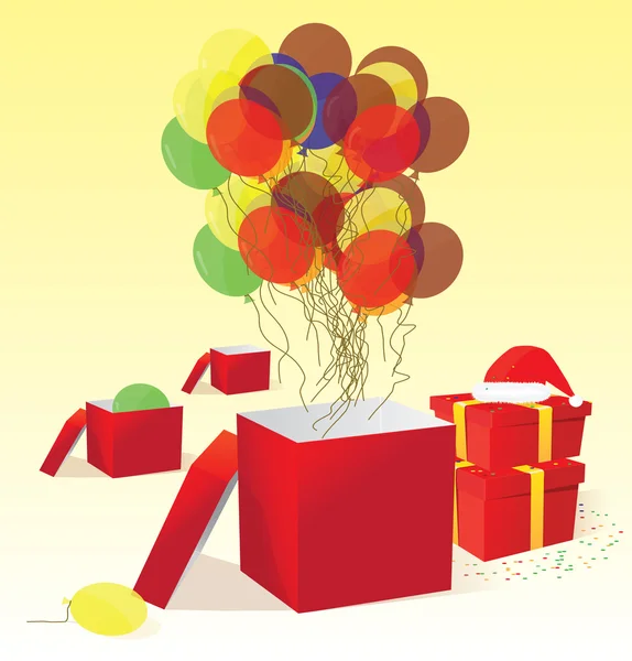 Luftballons und Geschenkbox — Stockvektor