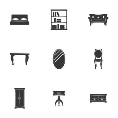 Evin içi, mobilya ikonları. Beyaz arkaplan