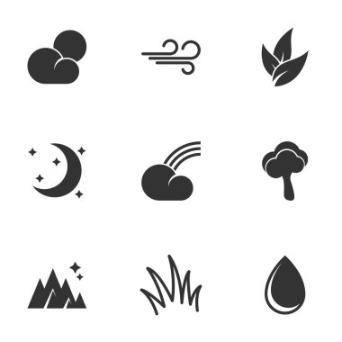 Tema havası için ikonlar, doğa. Beyaz arkaplan