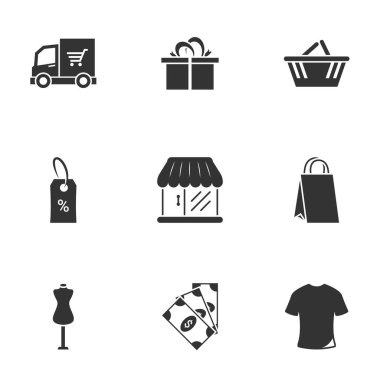 Tema alışverişi için simgeler. Beyaz arkaplan