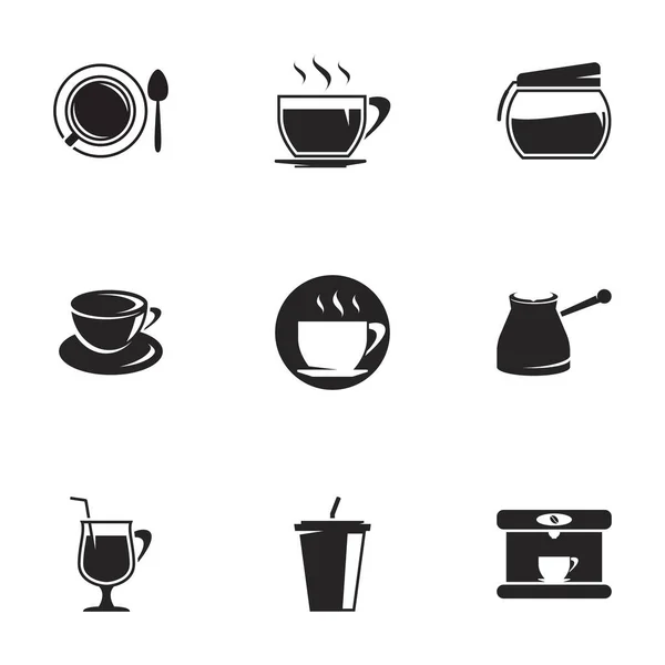 Ícones Para Tema Café Preto Fundo Branco — Vetor de Stock
