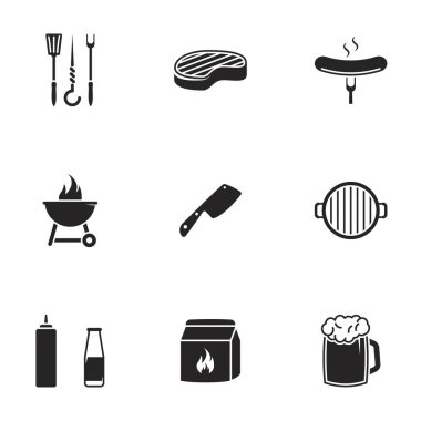 Tema barbeküsü için simgeler. Beyaz arkaplan