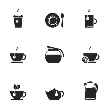 Beyaz Arkaplanda Çay Simgeleri Ayarlandı