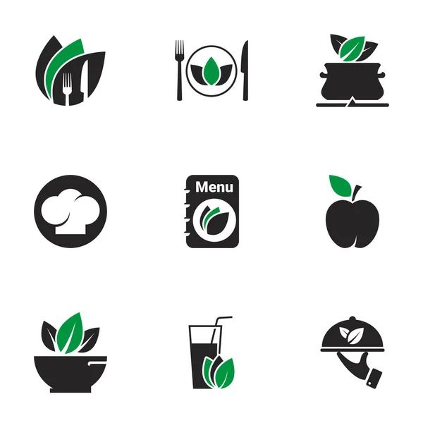 Ícones Para Tema Restaurante Vegetariano Fundo Branco — Vetor de Stock