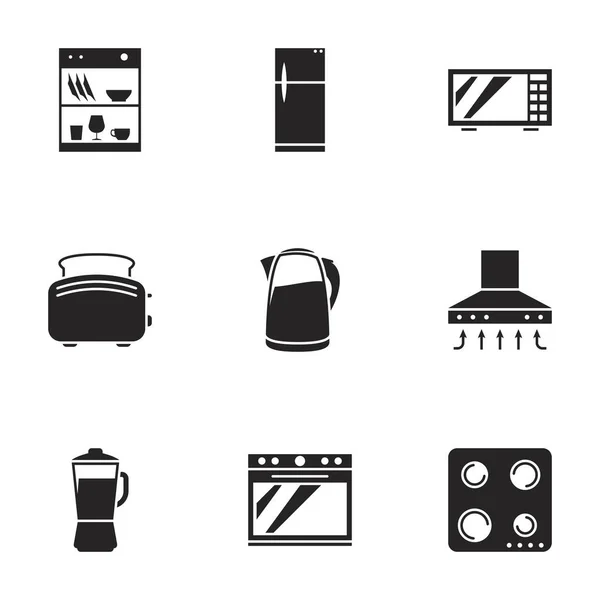 Conjunto Ícones Pretos Sobre Tema Eletrodomésticos Cozinha — Vetor de Stock