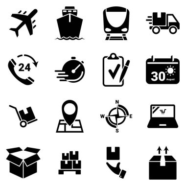 Set of simple icons on a theme Transportation, logistics, cargo, vector, design, flat, sign, symbol,element, object, illustration clipart