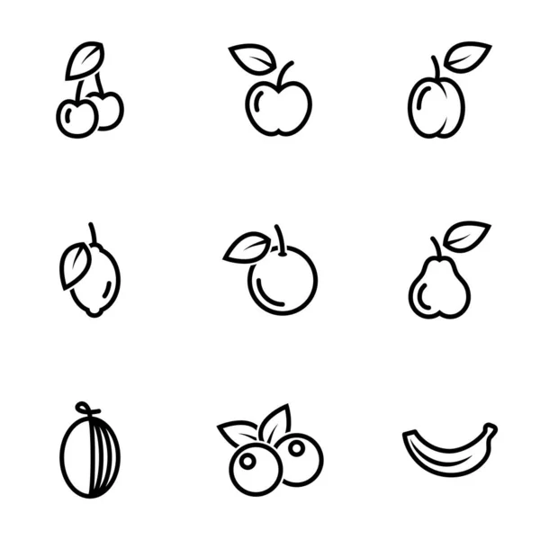 Conjunto Iconos Simples Sobre Tema Frutas Bayas Golosinas Vector Conjunto — Archivo Imágenes Vectoriales