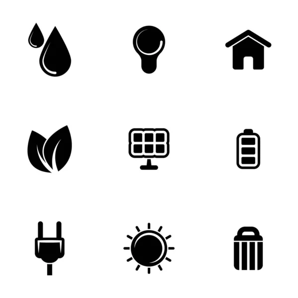 Conjunto Ícones Simples Sobre Tema Ecologia Energia Bateria Painel Solar — Vetor de Stock