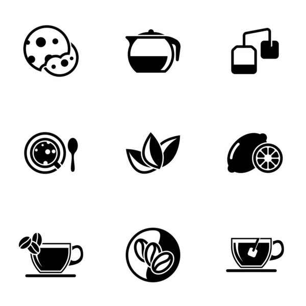 Set of simple icons on a theme Biscuits, tea, drink, coffee, lemon, lime, vector, set. White background