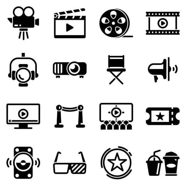 Set Simple Icons Theme Cinema Theater Entertainment Sound Monitor Fame — Stock Vector