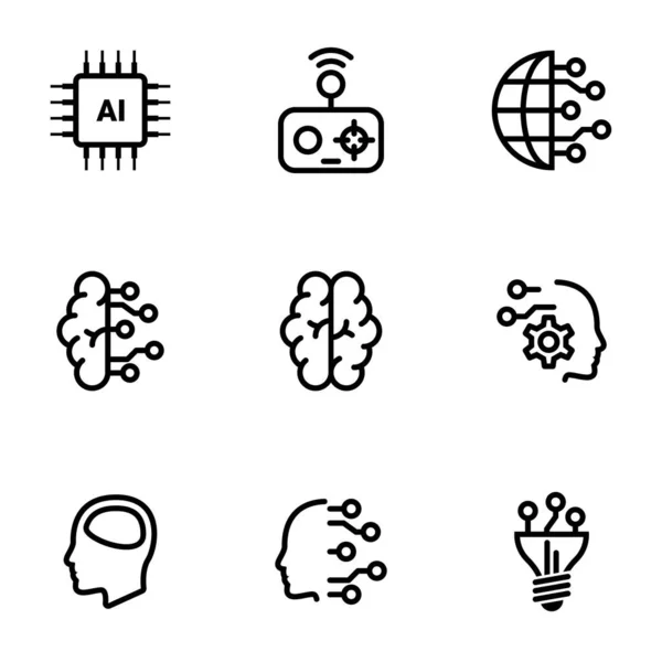 Set Von Einfachen Symbolen Einem Thema Künstlicher Intellekt Geist Technologie Stockvektor