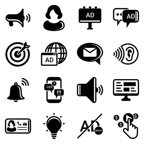 Set Simple Icons Theme Advertising Marketing Business News Work Telemarketing — Stock Vector