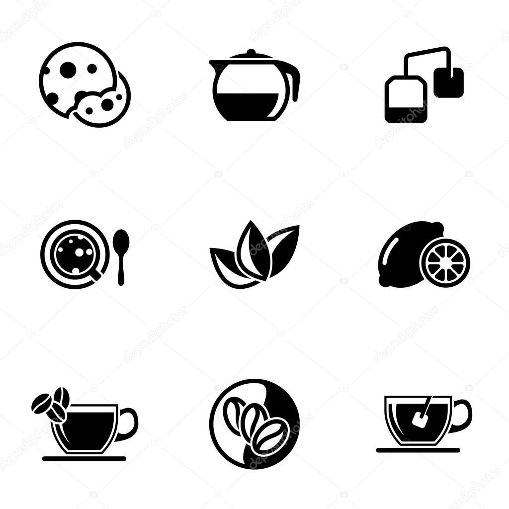 Set of simple icons on a theme Biscuits, tea, drink, coffee, lemon, lime, vector, set. White background