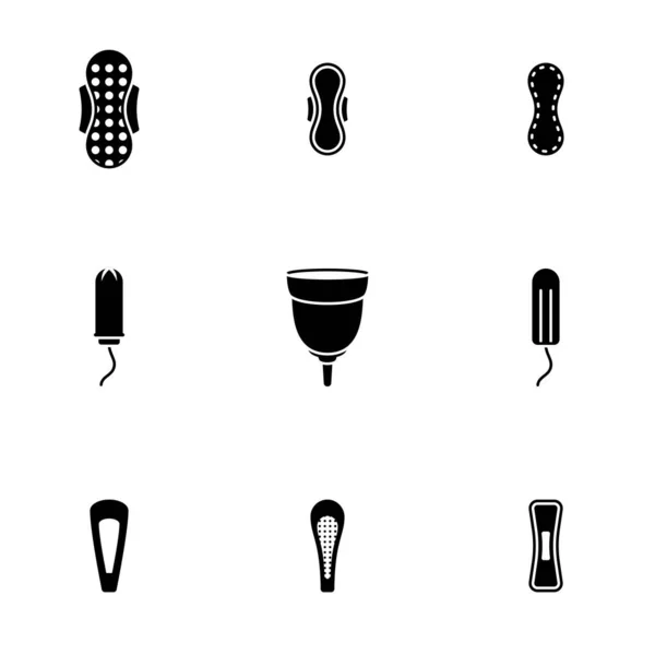Conjunto Iconos Simples Tema Toallas Sanitarias Tampón Algodón Vector Diseño — Vector de stock