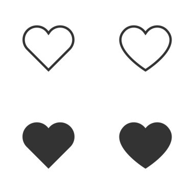 Beyaz arkaplanda izole edilmiş siyah vektör simgeleri. Tema Kalp Üzerine Düz Çizim