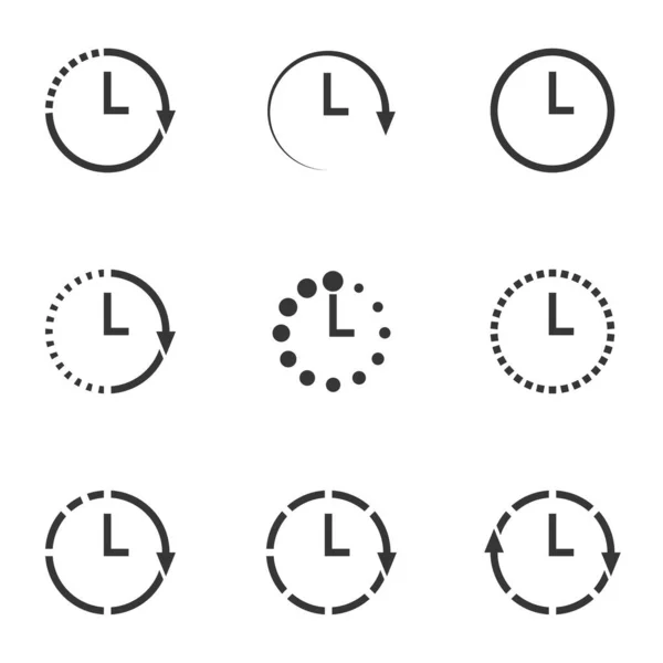 Zestaw Czarnych Ikon Wektorowych Izolowanych Białym Tle Płaska Ilustracja Zegarze — Wektor stockowy