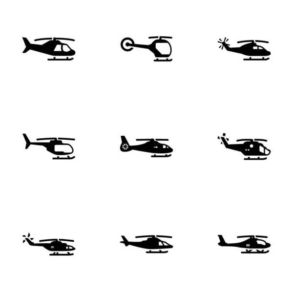 Set Schwarzer Symbole Isoliert Auf Weißem Hintergrund Zum Thema Hubschrauber — Stockvektor