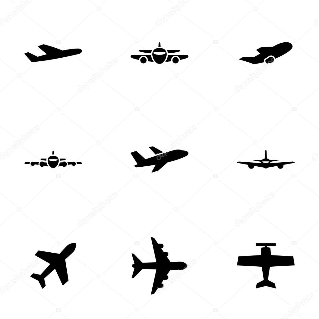 Set of black icons isolated on white background, on theme Aircraft