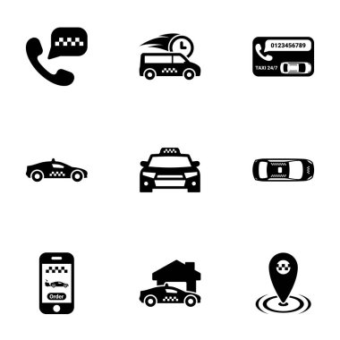 Beyaz arkaplanda, tema Takside izole edilmiş siyah simge kümesi