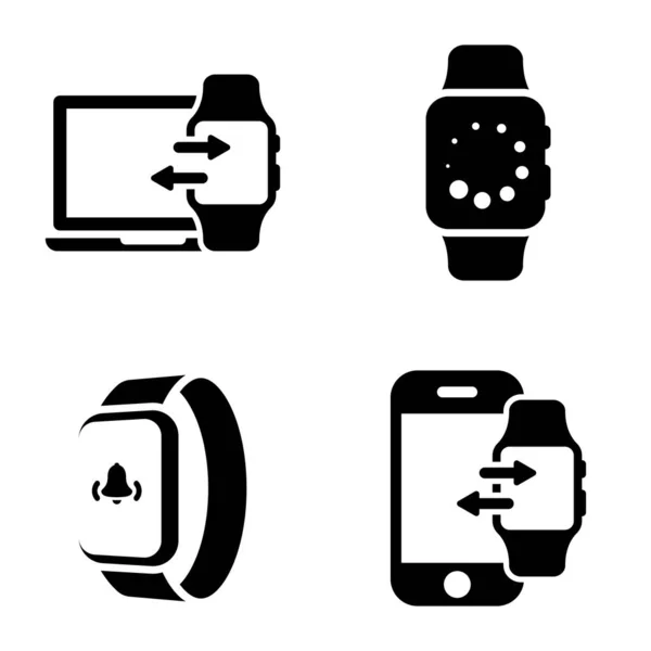 一组白色背景的黑色图标 主题为智能手表 — 图库矢量图片