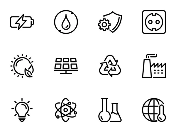 Set Black Vector Icons Isolated White Background Theme Environmental Energy — Stock Vector