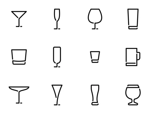 Conjunto Iconos Vector Negro Aislado Sobre Fondo Blanco Tema Wineglass — Vector de stock