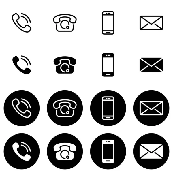 一组黑白矢量图标 不同风格的黑白背景 基本电话的收集及其功能 — 图库矢量图片