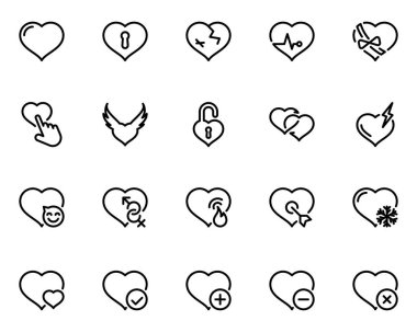 Beyaz arkaplanda izole edilmiş siyah vektör simgeleri. Bir tema üzerine çizim Aşk