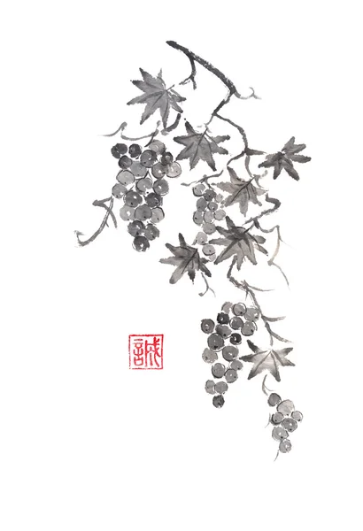 Grapevine estilo japonés original sumi-e pintura de tinta . —  Fotos de Stock