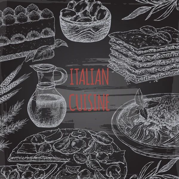 Plantilla de cocina italiana en pizarra bavkground . — Archivo Imágenes Vectoriales