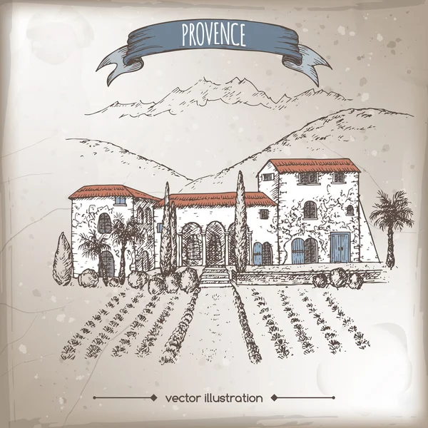 Vintage seyahat illüstrasyon ile eski Provence çiftlik