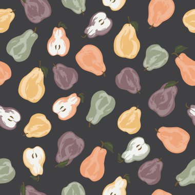 El ile Seamless Modeli armut siyah arka plan üzerine boyalı.