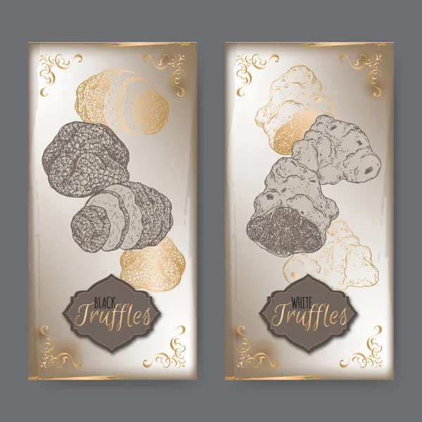 Set of two vintage labels with white and black truffles. — Stock Vector